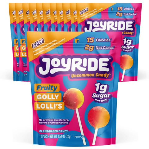 JOYRIDE by Project 7 Low Sugar Candy, Organic Lollipops - 1 Gram of Sugar Per Lolli, Vegan, Non-GMO Hard Candy - Variety Flavor, 12 Pack of 12 Lollies