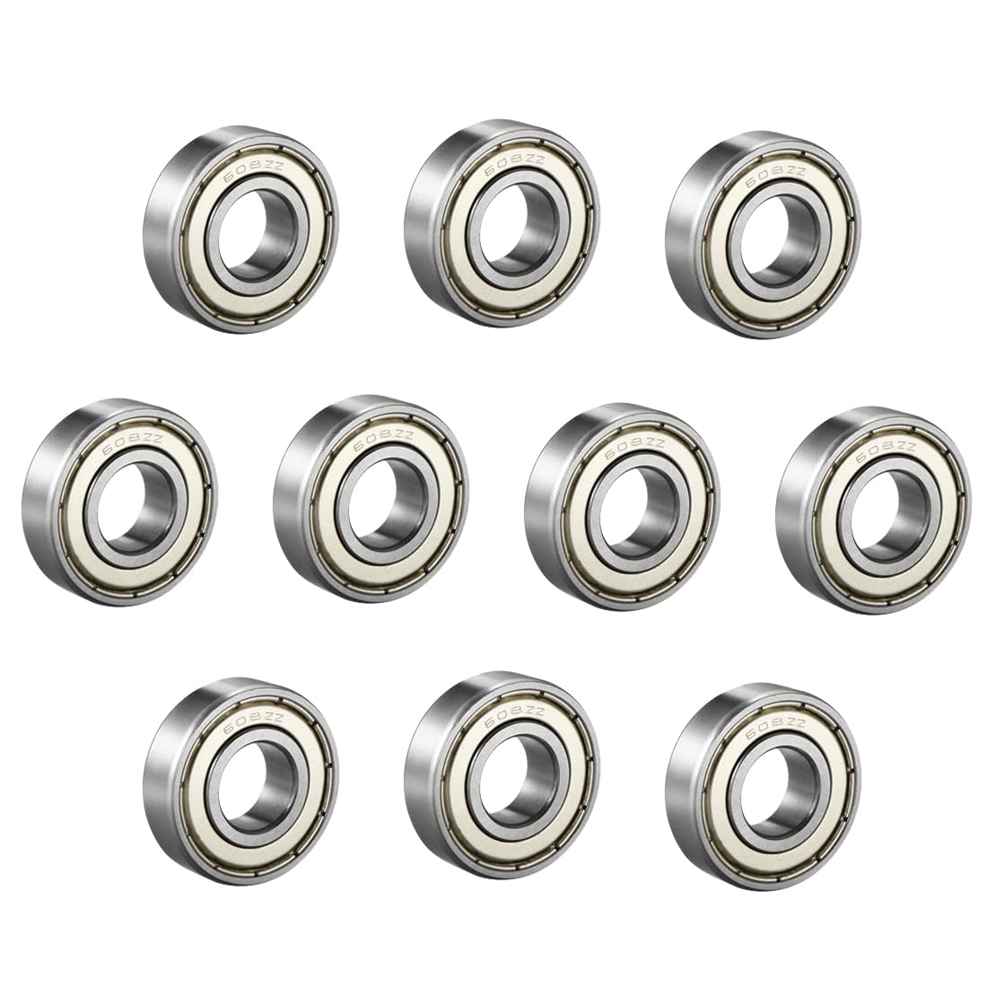 uxcell 608ZZ Deep Groove Ball Bearing Single Shield 60018, 8mm x 22mm x 7mm Chrome Steel Bearings (Pack of 10)