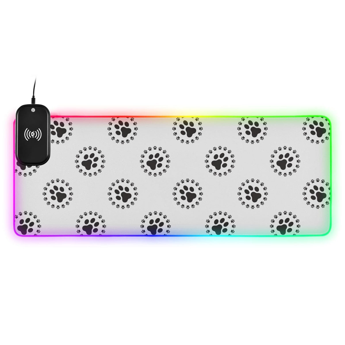 Dog Paw Pattern Wireless Charging Mouse Pad for Mobile Phone Extra Large Gaming Mousepad with 13 Lighting Modes Keyboard Mat for Gaming MacBook PC Laptop Desk Home Office