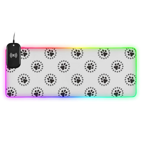 Dog Paw Pattern Wireless Charging Mouse Pad for Mobile Phone Extra Large Gaming Mousepad with 13 Lighting Modes Keyboard Mat for Gaming MacBook PC Laptop Desk Home Office