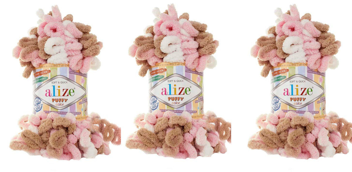 Alize Puffy Color Baby Blanket Yarn Big Loop Lot of 3skn 300gr 30yds 100% Micropolyester Soft Yarn Hand Knitting Yarn Super Chunky Bulky Woven Worested Yarn (6046)