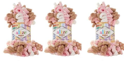 Alize Puffy Color Baby Blanket Yarn Big Loop Lot of 3skn 300gr 30yds 100% Micropolyester Soft Yarn Hand Knitting Yarn Super Chunky Bulky Woven Worested Yarn (6046)