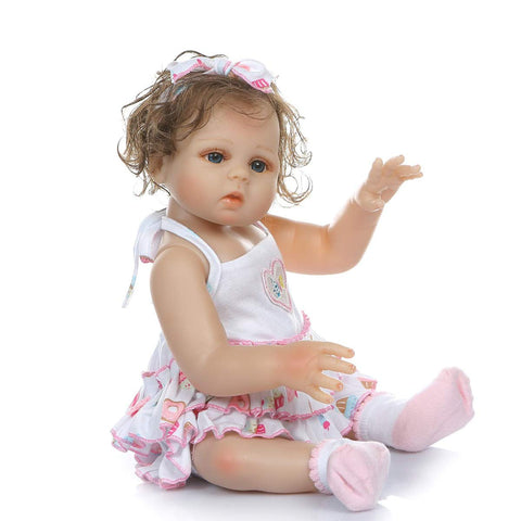 TERABITHIA 18inch 47cm Cute Soft Hand Rooted Curly Hair Silicone Vinyl Full Body Reborn Baby Dolls Look Real Preemie Collectible Newborn Doll Washable for Girl