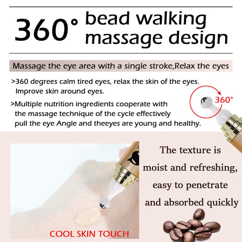 Caffeine Eye Serum Anti Aging, Retinol Eye Serum with 360Ãƒâ€šÃ‚Â° Massage Ball for Dark Circles and Puffiness, Deeply Moisturizing, Firms and Lifts Eye Skin, Enhance Skin Elasticity, Smooth Fine Lines