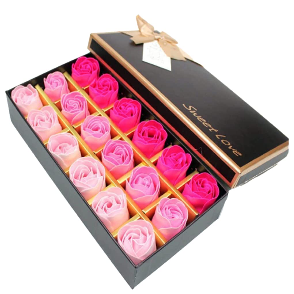 Valentines Gifts for Her,Bath Soap Rose Flower Floral Scented Soap Petals Set Gift Box for Valentines Day Anniversary Mothers Day Pink Gradient 18PCS