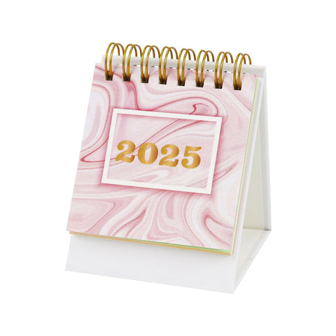 Buqoo 2024-2025 Desktop Calendar Mini Portable Desk Calendar Standing Filp Twin-Wire Bindiong Monthly Calendar from June 2024 - Dec 2025, 18 Months Small Calendar for School, Home, and Office (Pink)