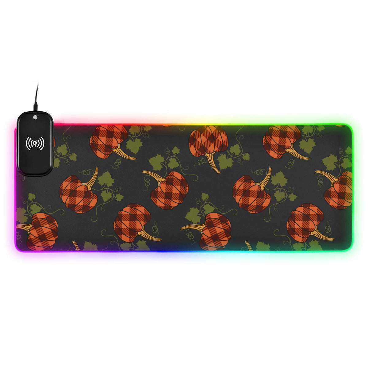 Fall Pumpkins Farmhouse Decor Black Wireless Charging Mouse Pad for Mobile Phone Extra Large Gaming Mousepad with 13 Lighting Modes Computer Mat for Gaming MacBook PC Laptop Desk Home Office