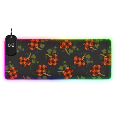 Fall Pumpkins Farmhouse Decor Black Wireless Charging Mouse Pad for Mobile Phone Extra Large Gaming Mousepad with 13 Lighting Modes Computer Mat for Gaming MacBook PC Laptop Desk Home Office