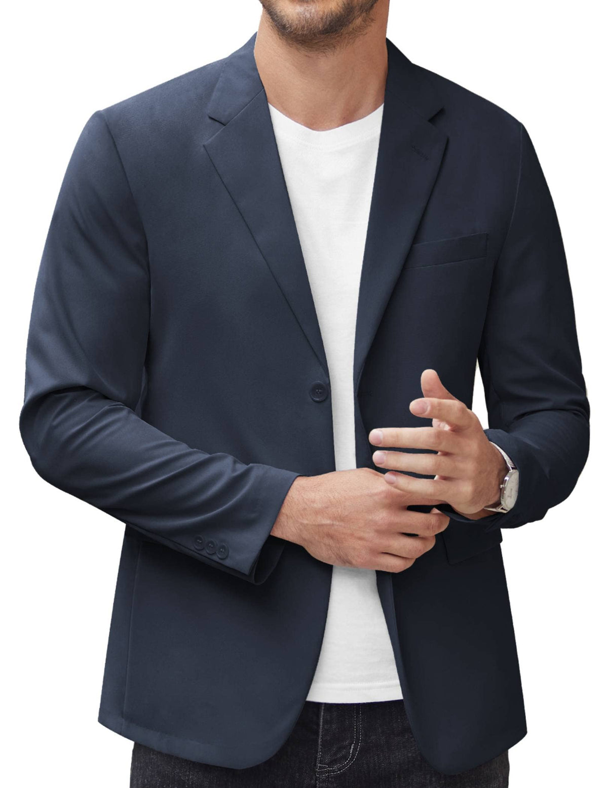COOFANDY Men Big and Tall Sport Coat Modern Lightweight Lapel Jacket with Pocket Navy Blue