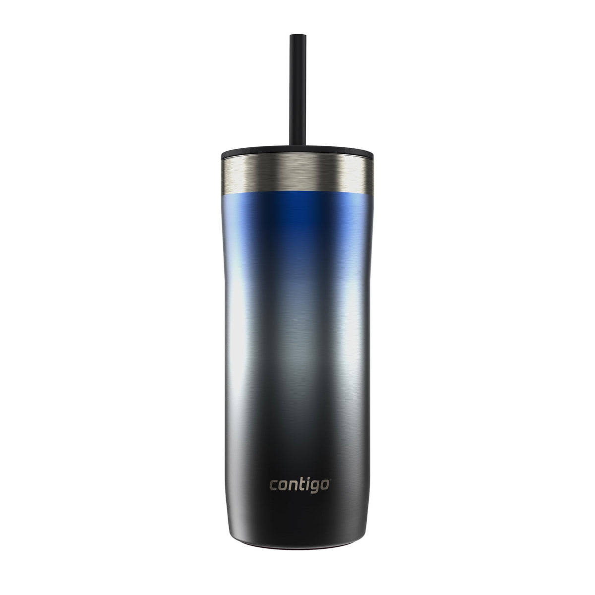 Contigo Streeterville Stainless Steel Vacuum-Insulated Tumbler with Straw and Splash-Proof Slider Lid, Keeps Drinks Hot up to 8hrs or Cold for 24hrs, Great for Travel/Work/School, 24oz Licorice Ombre