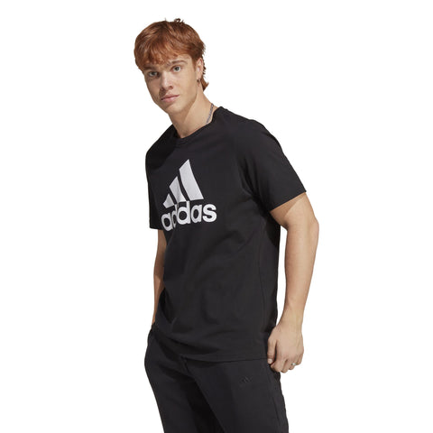 adidas Men's Essentials Single Jersey Big Logo Tee, Black / White, S