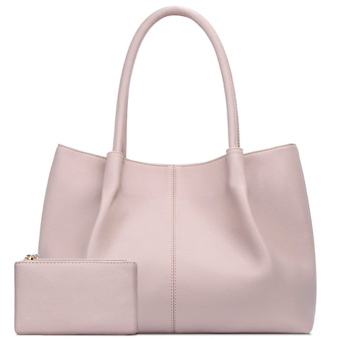 KKXIU Tote Bag for Women Vegan Leather Shoulder Purse Large Capacity Travel Bag (Pink)