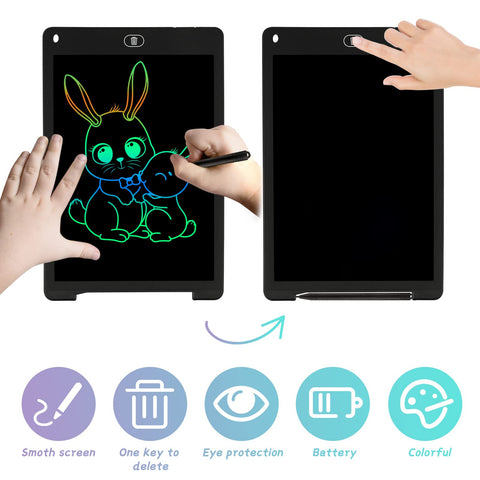 Coolzon LCD Drawing Tablet for Kids, 12 Inch Colourful Writing Pad Toddler Toys Erasable Doodle & Drawing Pad Writing Tablet Kids Travel Games for 2 3 4 5 6 7 Year Old Boys Girls (Black)