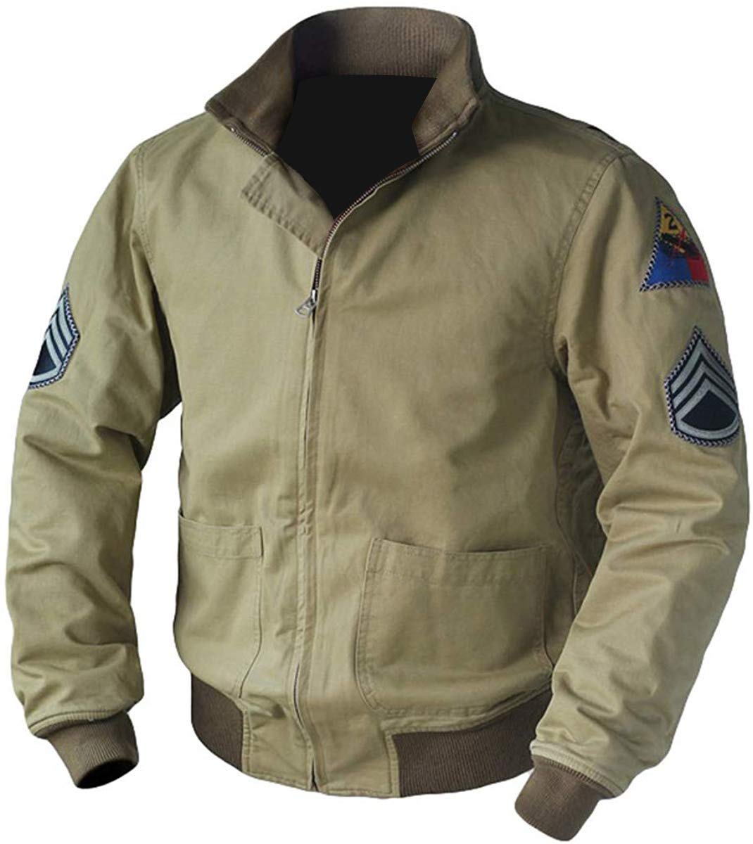 Fashion_First Mens Brad Pitt Fury Wardaddy WW2 Khaki Military Jacket Men, Green Bomber Summer Jackets For Men