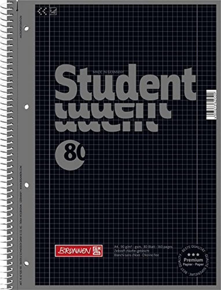 Brunnen 1067928190 Notebook, Student Notepad (Square, A4, line: 28, 90 g/mÂ², 80 Sheets) Black