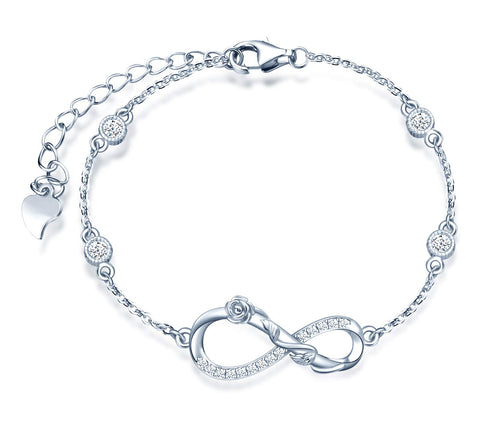 INFINIONLY Women's Girl's 925 sterling silver Bracelet, Elegant Roses twine infinity symbol bracelet, Inlaid zircon, silver, Christmas Valentine's Day and Birthday gift