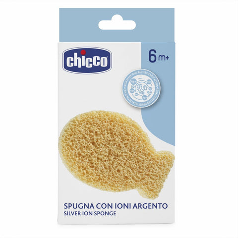 Chicco Children's Sponge with Silver Ions, Soft and Delicate Sponge for Sensitive Skin, with Bacteriostatic Action to Prevent Bacteria and Bad Odors, 6 Months +, Yellow