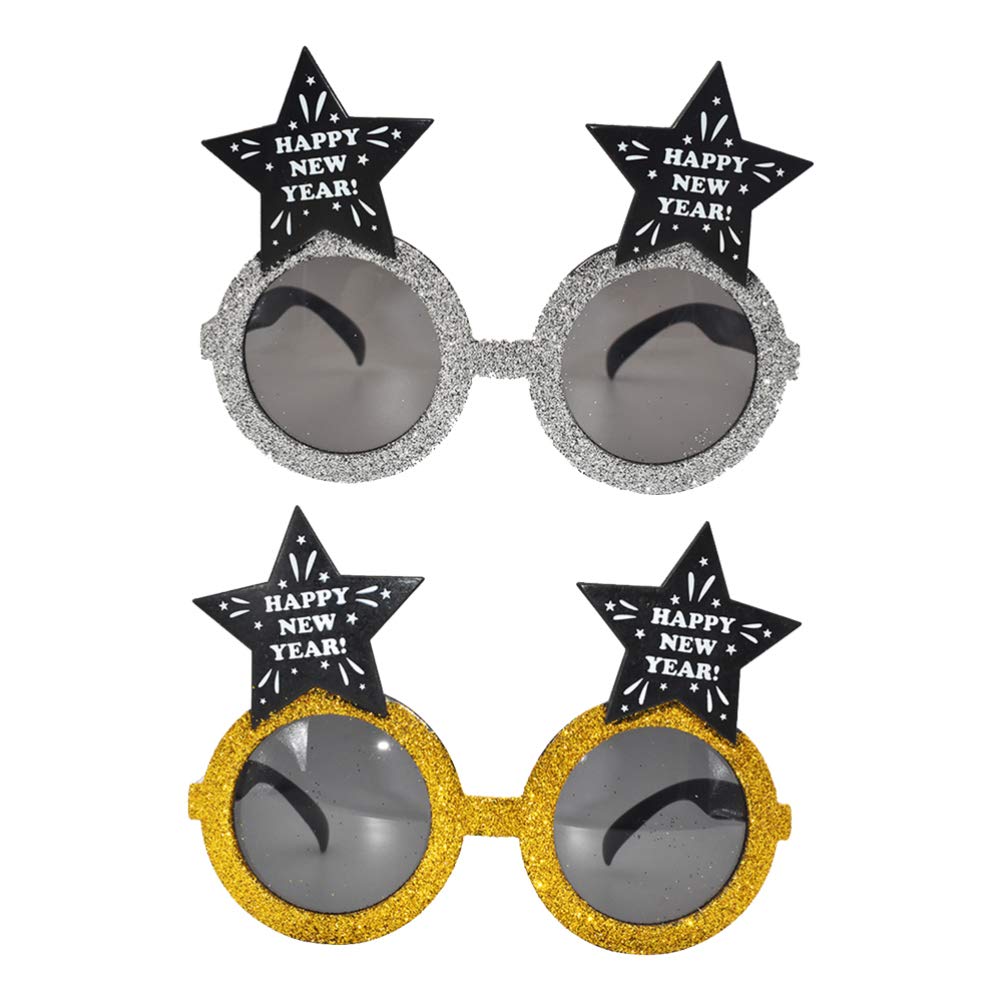 Amosfun 2 Pcs Celebration Favors Prom New Years Eve Stocking Stuffers Ebt Photo Booth Prop Happy New Year Eyeglasses Number Glasses Apparel