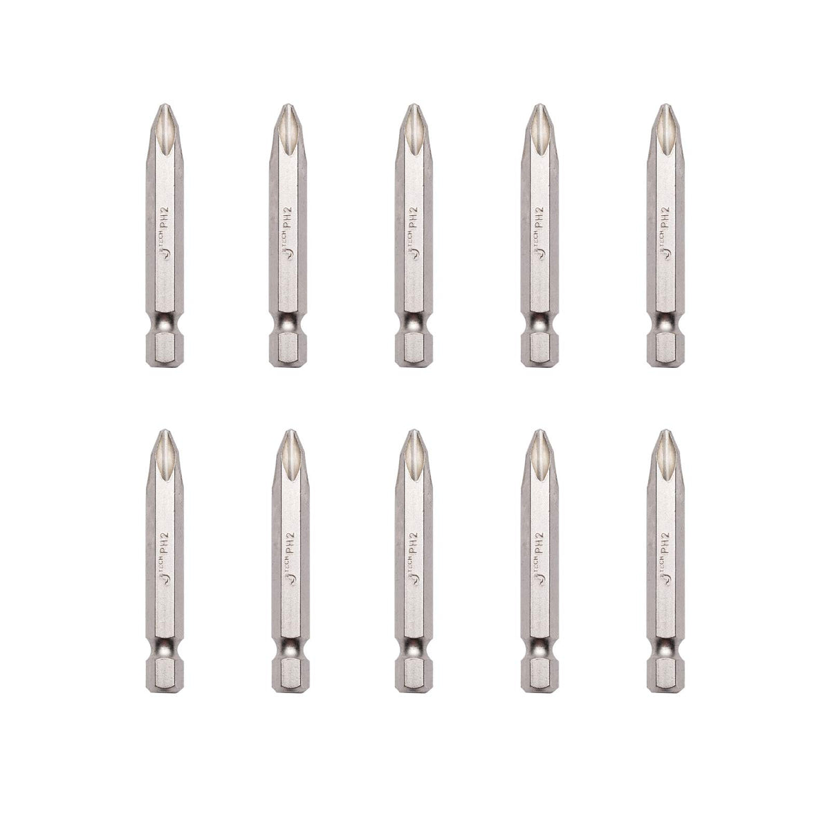 Jetech PH2 50mm Phillips Screwdriver Bits (10 Pack) - 2 inch Nickle Plated Heat Treated S2 Alloy Precision Bits with Case