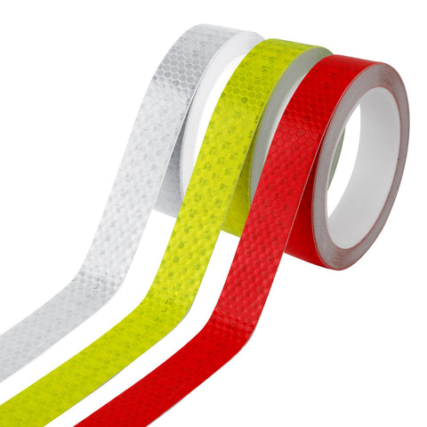 PEUTIER 3 Rolls Reflective Tapes, Outdoor Waterproof Reflective Warning Tape Night Reflective Tape Red White Yellow Reflective Stickers Safety Tape for Bike Trailer Bicycles Clothing (98.4 Ft)