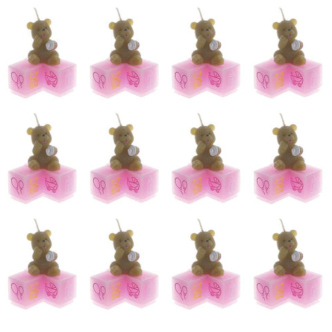 Lunaura Baby Keepsake - Set of 12 Girl Teddy Bear Holding a Pacifier Candle - Pink