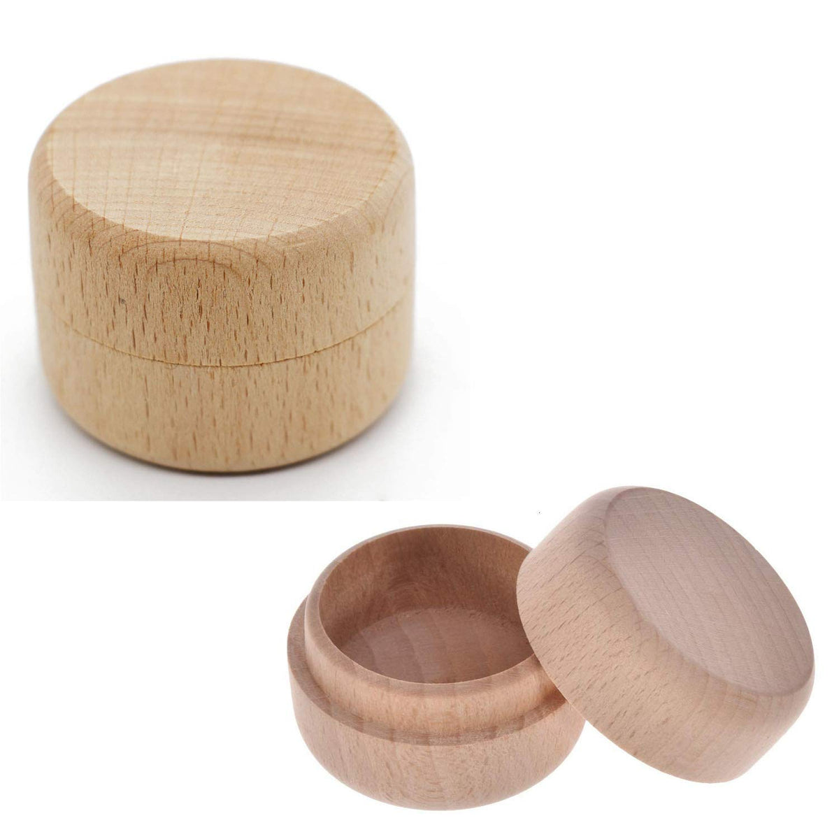 HOLLY TRIP 2PCS Small Round Unpainted Wooden Box, Wedding Ring Jewelry Boxes DIY Storage Trinket Bearer Box Container Case