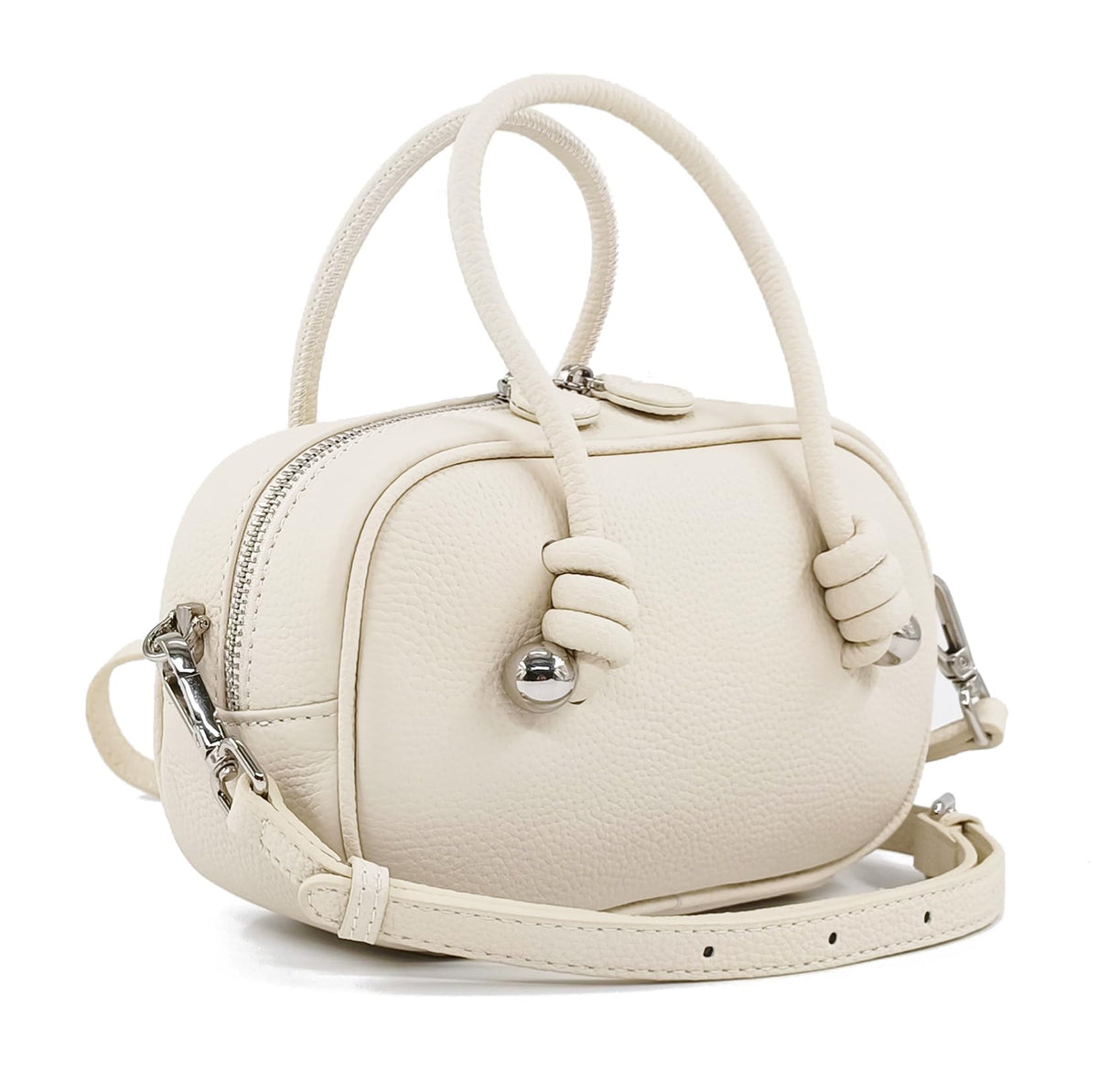 Esimileeya Mini Genuine Leather Purses for Women with Top Handle Pure Color Casual Shoulder Handbags, Beige, Mini/Small
