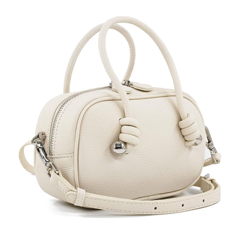 Esimileeya Mini Genuine Leather Purses for Women with Top Handle Pure Color Casual Shoulder Handbags, Beige, Mini/Small