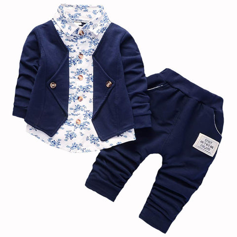 BibiCola Baby Boy Clothes Toddler Cute Outfits for Child Three Piece Suit Long Sleeve Jacket+T-Shirt+Jeans Pants?navyblue, 24M/90 -1-2 years.)