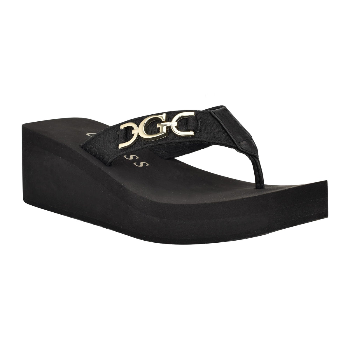 GUESS Women's EDANY Wedge Sandal, Black 001, 9