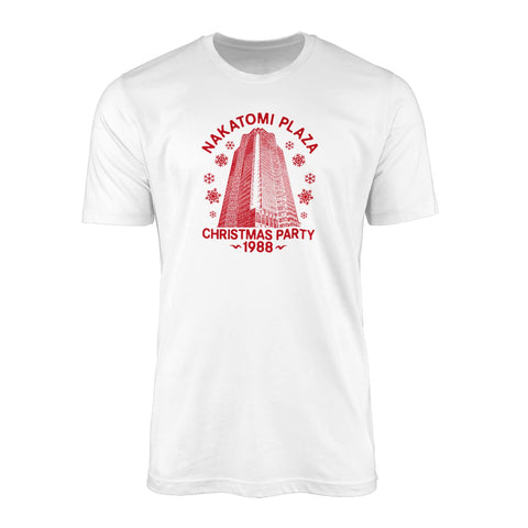 Nakatomi Plaza Christmas Party T-Shirt - Adult's Eve Xmas 1988 Detective Cinema Movie American Action Thiller Film InspiWhiteFan Top Tee Clothing Present Gift (White, Large)