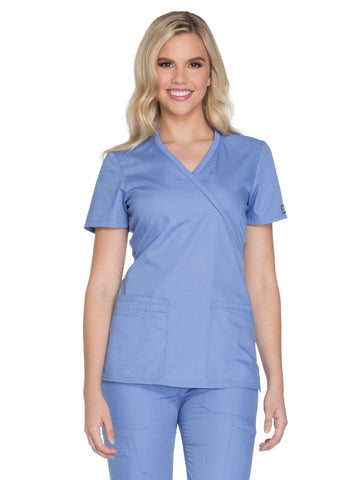 Cherokee womens Workwear Core Stretch Mock Wrap Shirt Medical Scrubs, Ciel, X-Large US