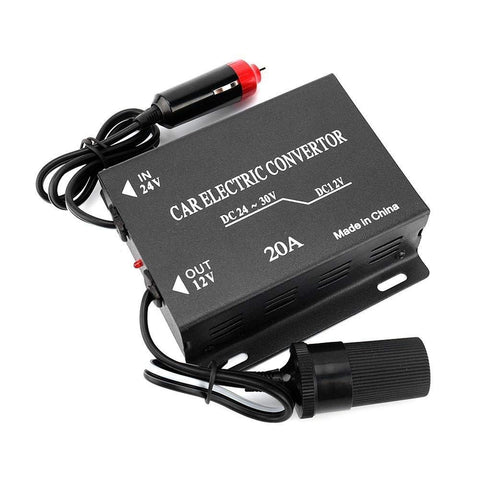 Nikou Step Down Power Supply, 20A Car Power Supply Converter Aluminum Alloy Step Down Transformer 24V To 12V Cigarette Lighter Type for Car Truck Audio