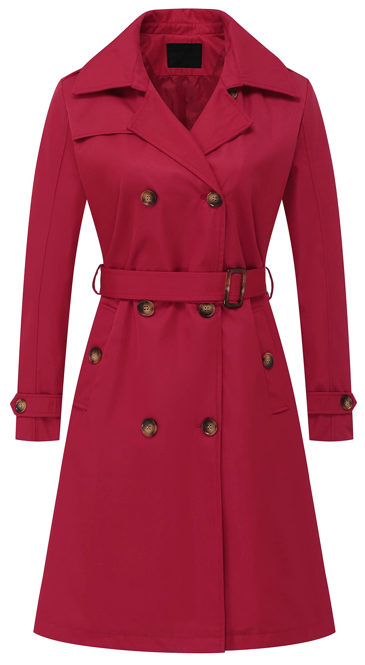 Chrisuno Long Trench Coat Women for with Hood Double-Breasted Water Repellent Classic Overcoat Slim Outerwear Belt Red L