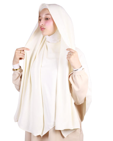 Lamis Hijab Khimar with Tied Hijab Thick Crepe Muslim Women Veiled KH400, Off-White, One size