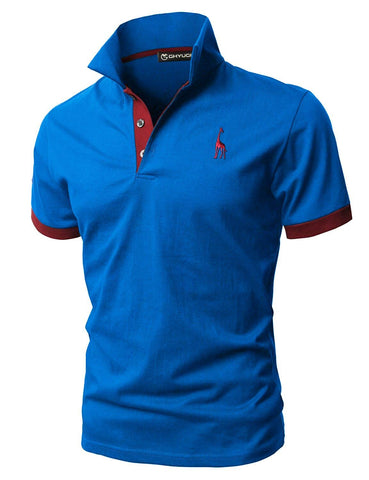 GHYUGR Men's Short Sleeve Polo Shirts Giraffe Contrasting Colors Golf Tennis T-Shirt, Blue 2+red, M