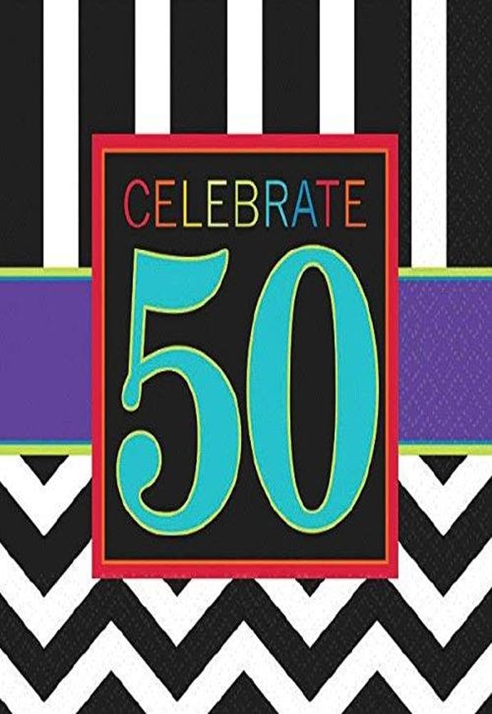 Must-Have Chevron and Stripes 50th Birthday Party Beverage Napkins Tableware, Pack of 16, Multi , 5"x5" Paper