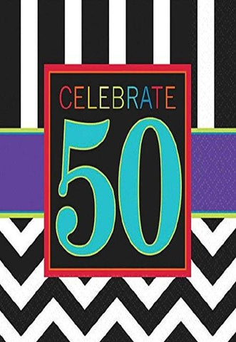 Must-Have Chevron and Stripes 50th Birthday Party Beverage Napkins Tableware, Pack of 16, Multi , 5"x5" Paper