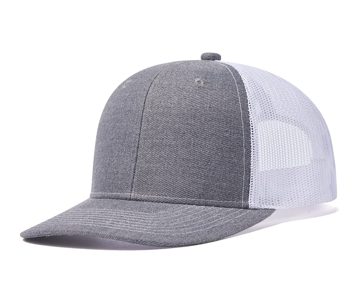 Quanhaigou Trucker Hat - Mesh Snap Back - Unisex Adjustable Baseball Cap - Outdoor Hats for Men Women (Grey White)