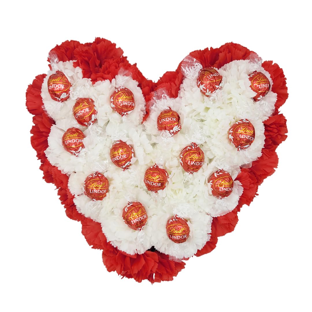 Lindor luxury hamper - Heart Shaped with red and ivory flowers, handmade hamper for your love, Gift Hamper for Mother's day, Birthday, Valentine's Day and all other occasions.