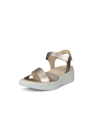ECCO Women's Flowt Wedge Luxury Crossband Sandal, Pure White Gold, 5-5.5