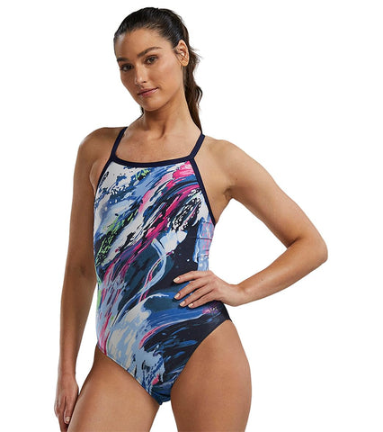 TYR Women's Standard Diamondfit One Piece Swimsuit, Navy/Multi, 30