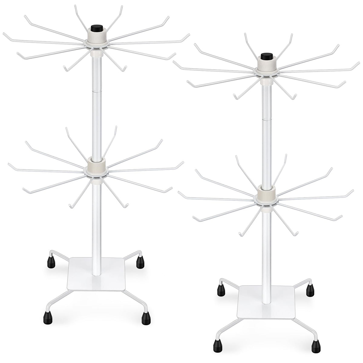 BBTO 2 Pcs Rotating Display Stand Jewelry Display Rack with Hooks Metal Earrings Display Stands for Selling Necklace (White,2 Tires)