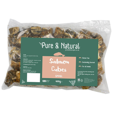 Pure & Natural Salmon Cubes - Fish Cubes for Dogs, Grain Free and Hypoallergenic, 100% Natural Dog Treats with Fish Skins - 440g Bag