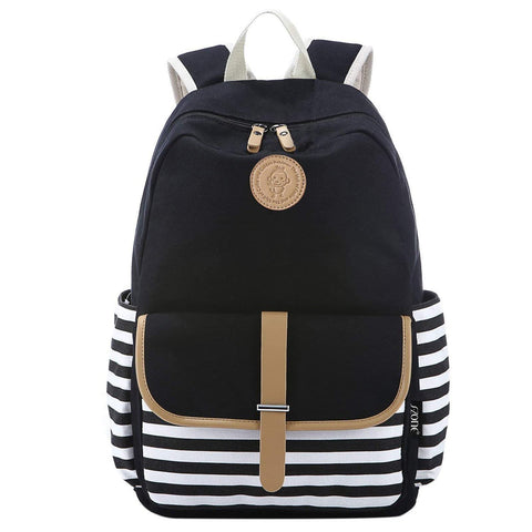S-ZONE French Breton Nautical Striped Backpack Rucksack Marine Sailor Navy Stripy School Bags for 15.6 Inch Laptop with Padded Compartment Teenager Girls Boys ChildrenÃƒÆ’Ã‚Â¢ÃƒÂ¢Ã¢â‚¬Å¡Ã‚Â¬ÃƒÂ¢Ã¢â‚¬Å¾Ã‚Â¢s Backpacks(Black)