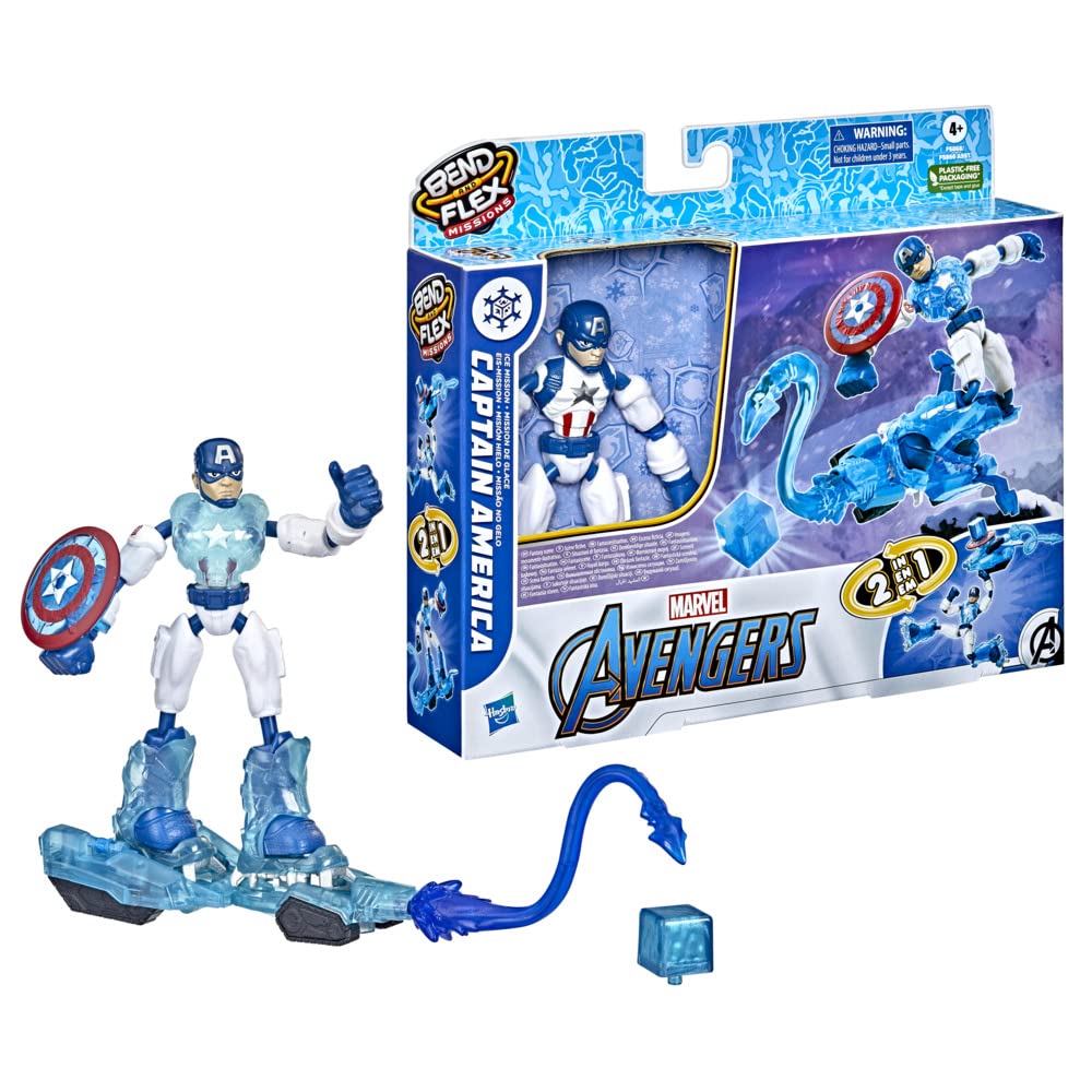 Avengers Marvel Bend and Flex Missions Captain America Ice Mission Figure, 6-Inch-Scale Bendable Toy with 2-in-1 Accessory, Ages 4 and Up
