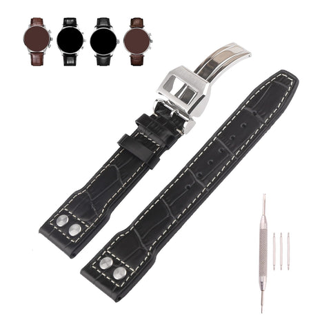 MMBAY 22mm Rubber Watch Bands Replacement Fit for IWC Big PilotÃ¢â‚¬â„¢s Watch Silicone Strap Wirstband for Men and Women Waterproof Bracelet Watch accessories (22mm, Black Silver Buckle)
