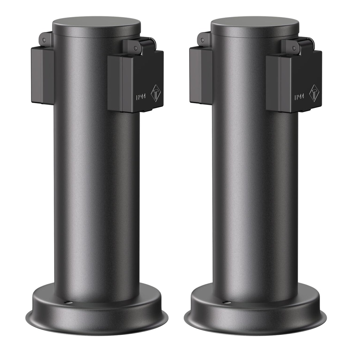 ledscom.de Garden Power Socket Column PORU for Outdoor, Double, Stainless Steel, Black, Round, 27cm, 2 Pcs