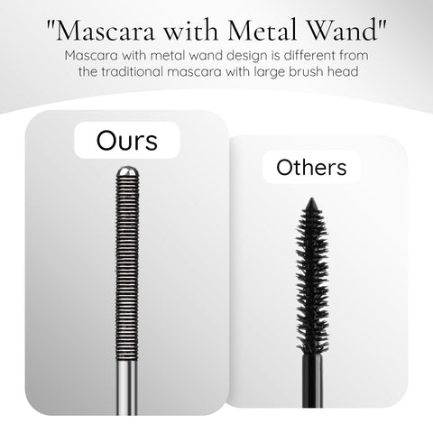 FREEORR Washable Metal Rod Mascara Black, Curling Iron Wand 3D Mascara Non-Clumping, Smudge-Proof Extra Slim Mascara with Metal Rod Wand Curling Eyelash Iron Brush Wand Mascara-Black