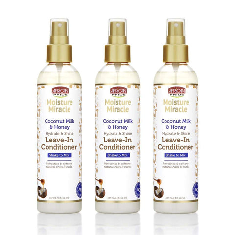 African Pride Moisture Miracle Coconut Milk & Honey Leave-In Conditioner - Refreshes & Softens Natural Coils & Curls, Hydrates & Shines, 8 oz (3 Pack)